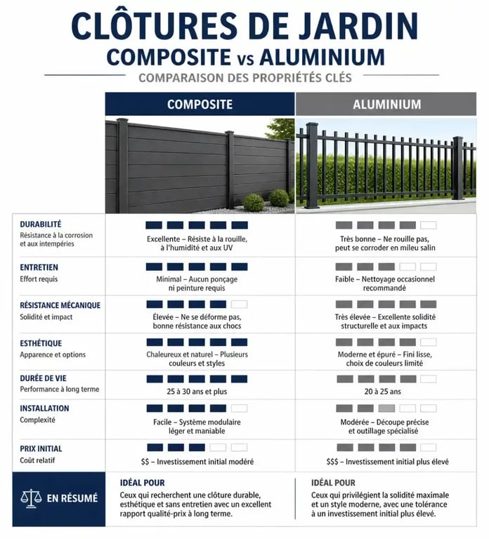 Comparatif des matériaux pour clôture jardin moderne : composite vs aluminium