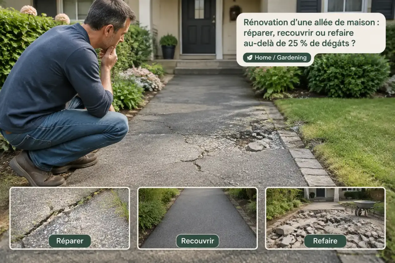 Rénovation d’une allée de maison : réparer, recouvrir ou refaire au-delà de 25 % de dégâts ?
