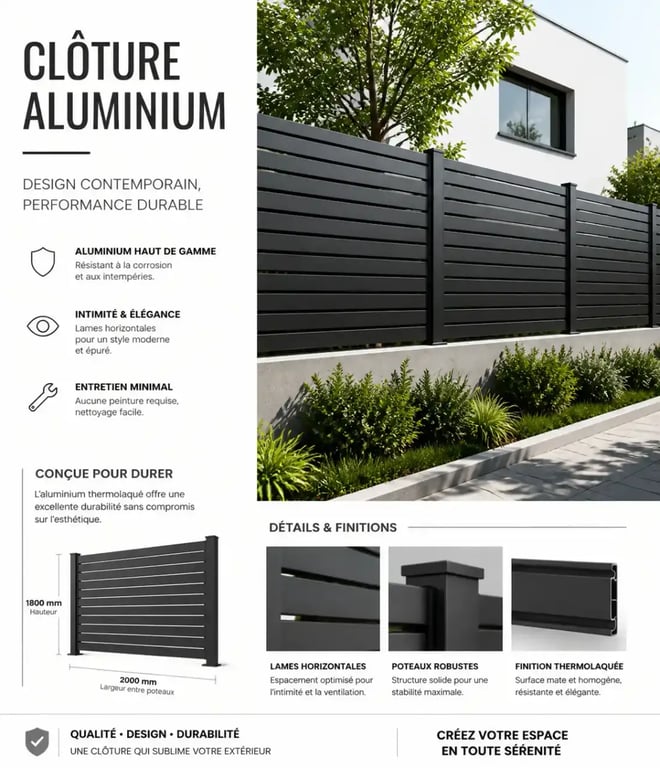 Clôture jardin moderne en aluminium installée dans un extérieur contemporain