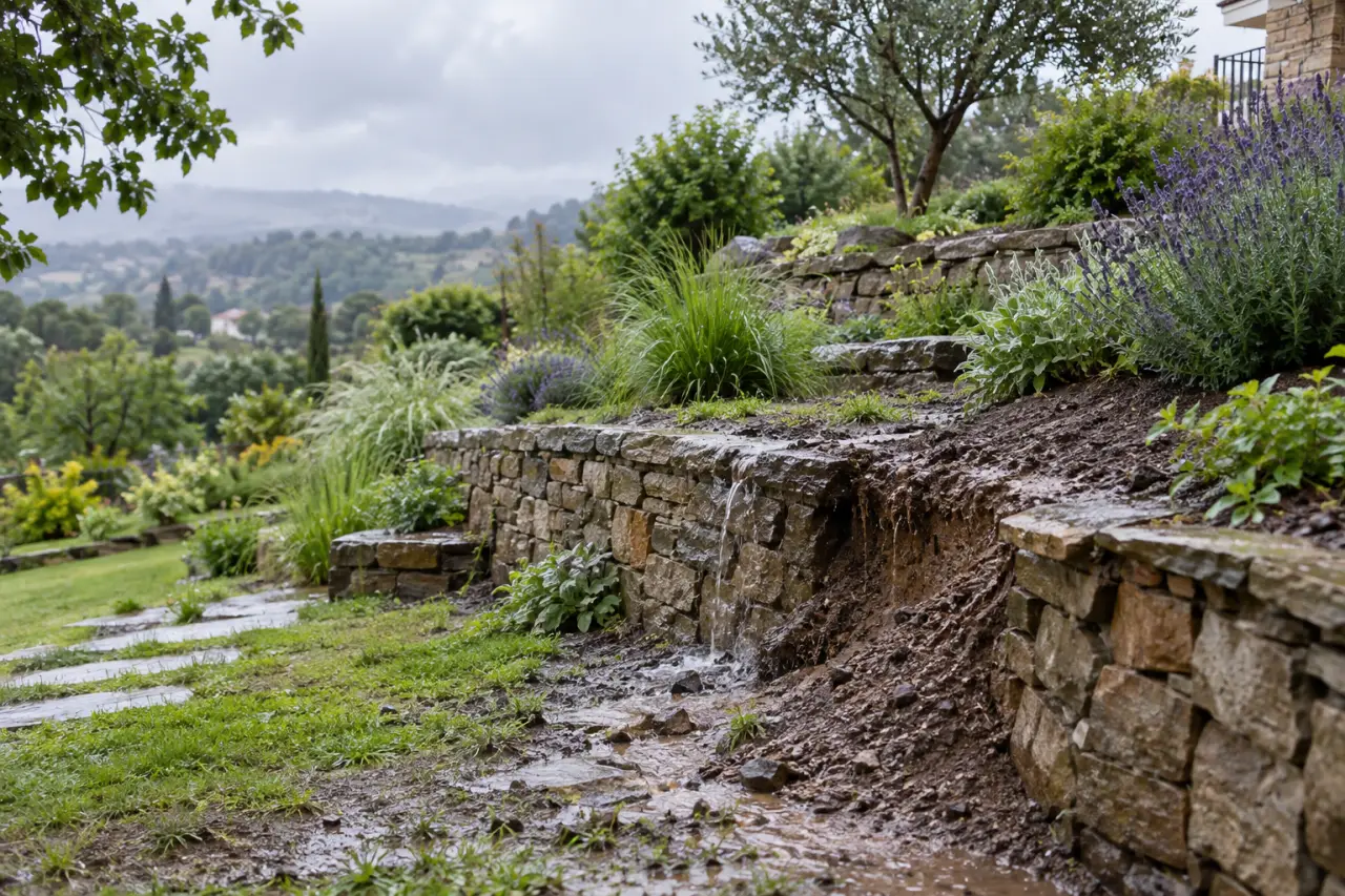 Jardin en palier : l’eau qui ruisselle peut ruiner vos terrasses