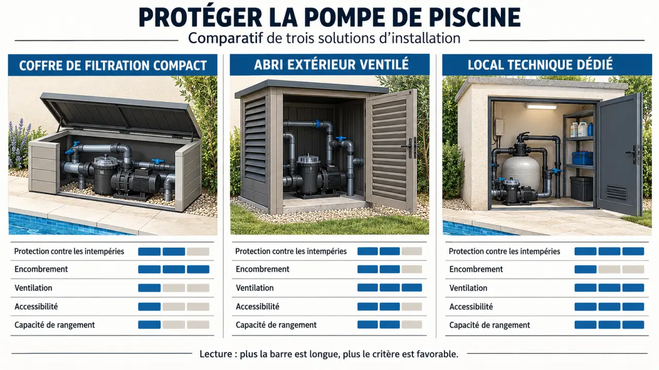 Comparaison visuelle des solutions d’abri pour pompe de piscine
